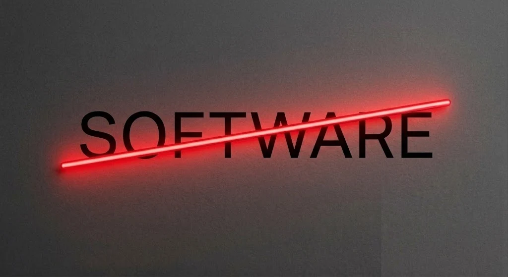 The studio mark: the word SOFTWARE struck through by a red neon line on a dark wall